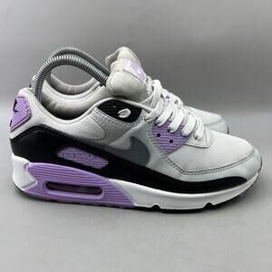 Nike Air Max 90 Running Shoes Women Size 8.5 White Lilac Purple Comfort Sneakers